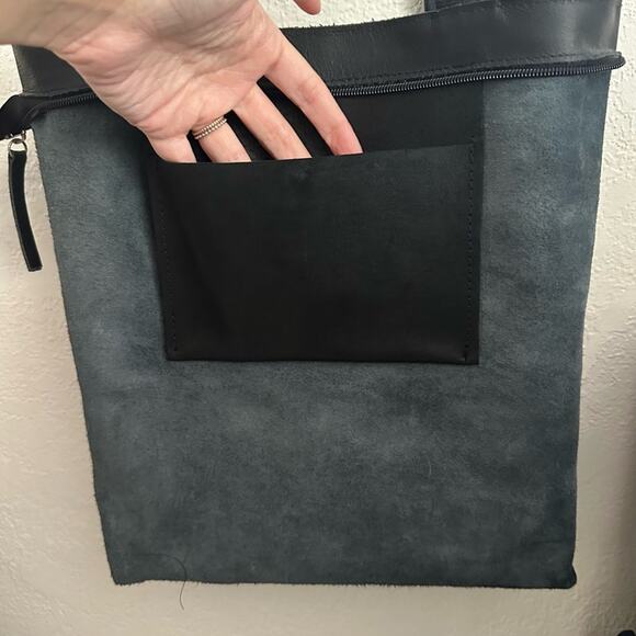 Mayko Leather Tote Bag NEW Black 2 Shoulder Handles Zipper Closure Pocket Inside - Picture 4 of 13